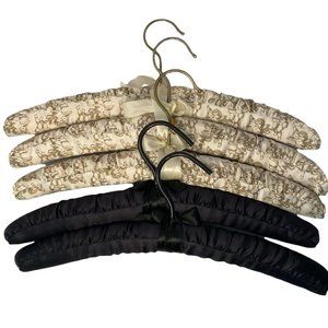 Satin Covered Padded Hangers - Black And Cherub Print Taupe/Cream - Lot Of 5